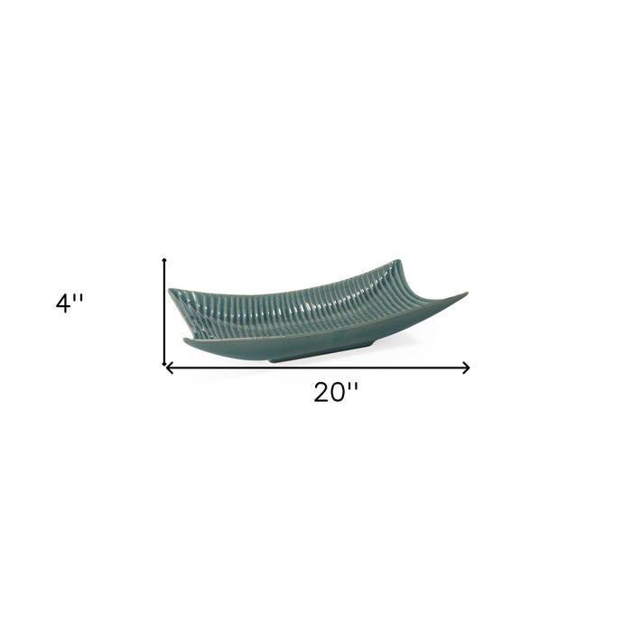 20" Teal Blue Ceramic Boat Vanity Tray