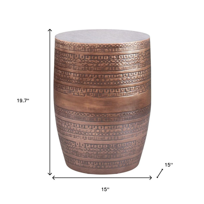20" Textured Copper Distressed Iron Round Drum End Table