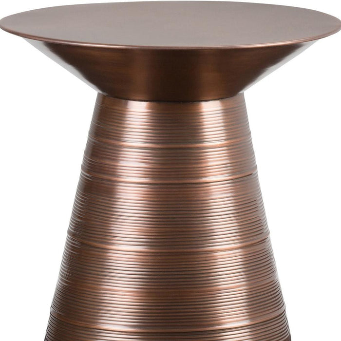 20" Textured Copper Distressed Iron Round Pedestal End Table