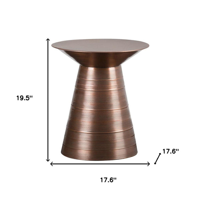 20" Textured Copper Distressed Iron Round Pedestal End Table