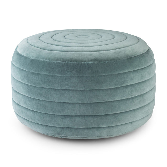 20" Turquoise Velvet Ribbed Round Pouf Ottoman