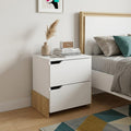 20" White And Natural Wood Two Drawer Nightstand