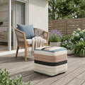 20" White Polyester Striped Indoor Outdoor Pouf Ottoman