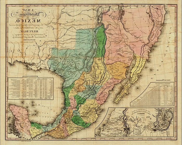 20" X 24" Vintage 1846 Map Of Mexico Wall Art
