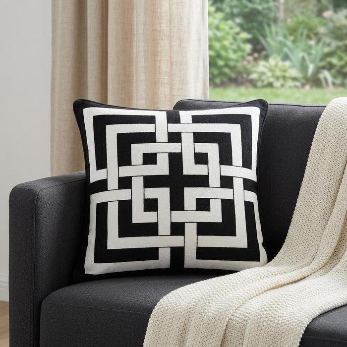 20" X 7" X 20" Transitional Black And White Pillow Cover With Poly Insert
