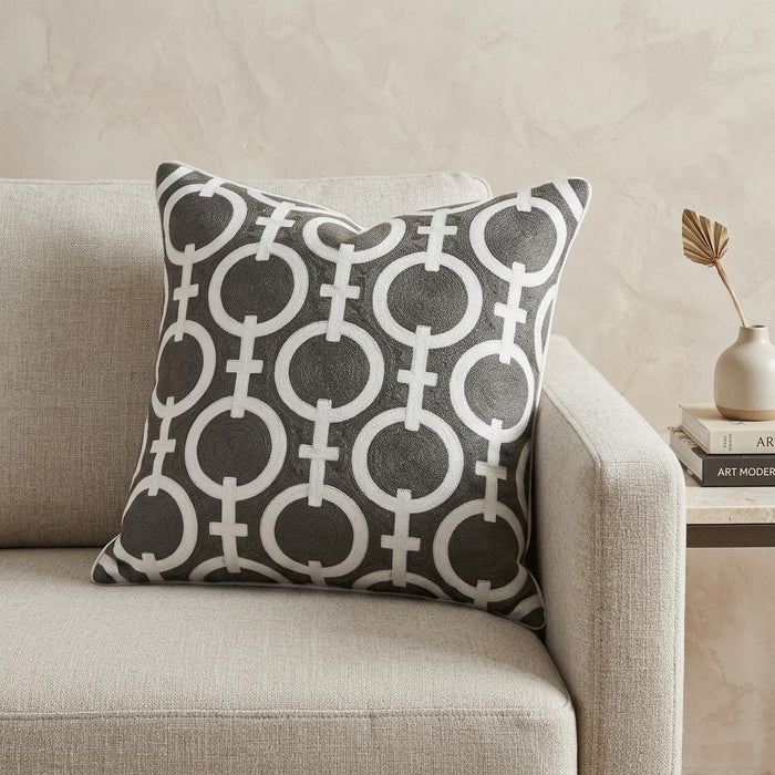 20" X 7" X 20" Transitional Gray And White Accent Pillow Cover With Poly Insert