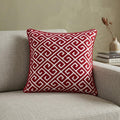 20" X 7" X 20" Transitional Red And White Cotton Pillow Cover With Poly Insert