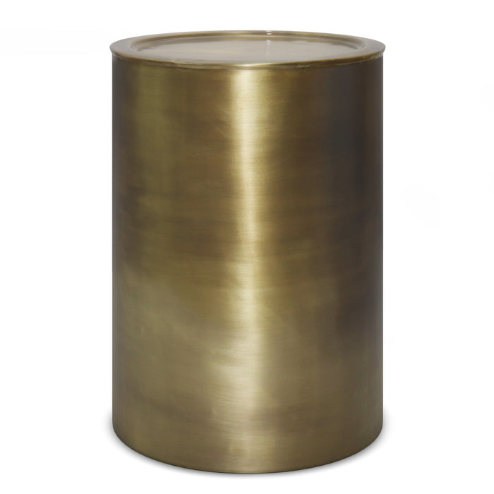 21" Antique Antiqued Gold Iron Round Drum End Table