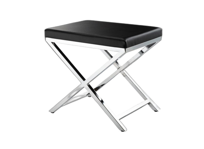 21" Black and Silver Faux Leather Vanity Chair