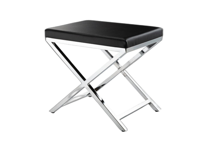 21" Black and Silver Faux Leather Vanity Chair