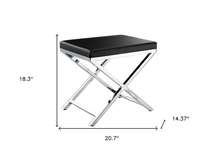 21" Black and Silver Faux Leather Vanity Chair