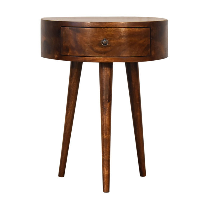 21" Brown Solid Wood Round One Drawer Nightstand