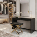 21" Charcoal and Gold Faux Leather Vanity Chair