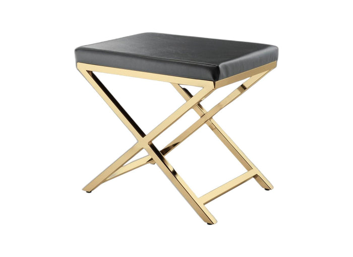 21" Charcoal and Gold Faux Leather Vanity Chair