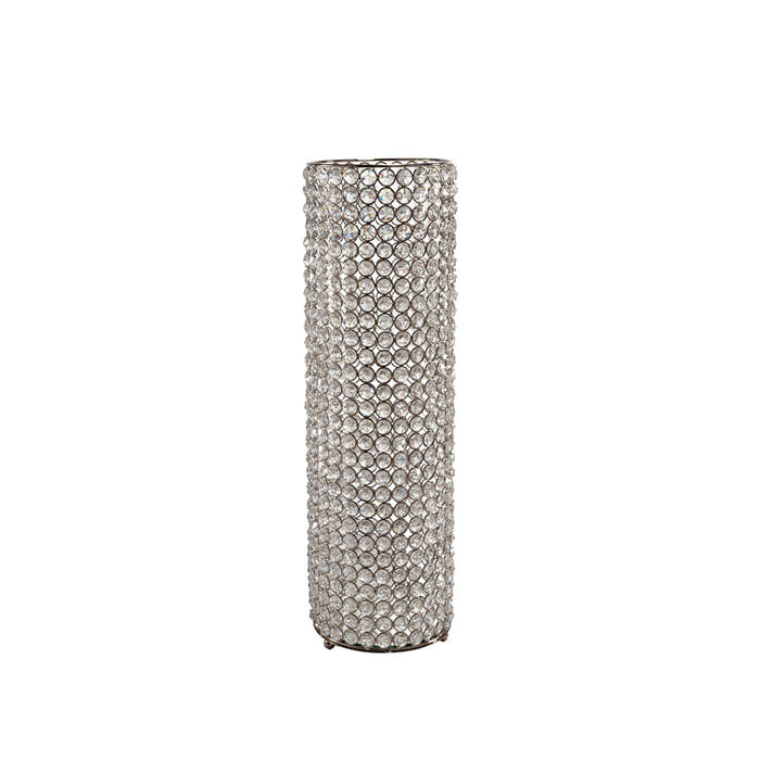 21" Clear And Silver Faux Crystal And Metal Table Vase