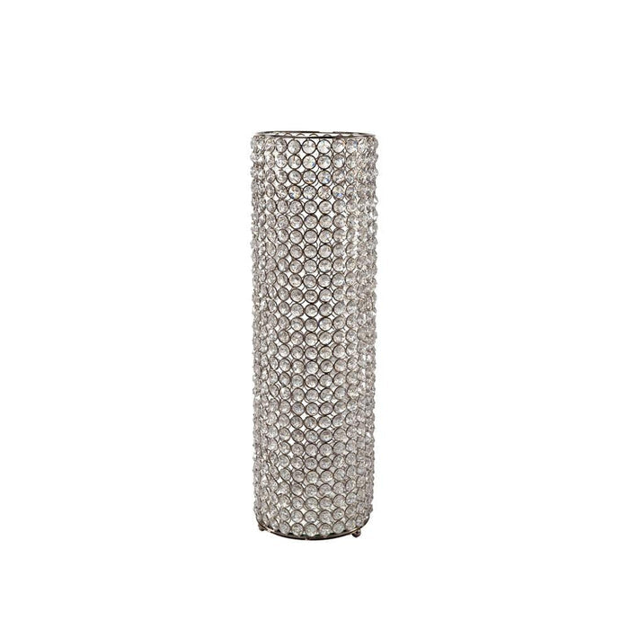 21" Clear And Silver Faux Crystal And Metal Table Vase