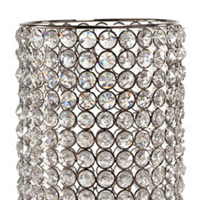 21" Clear And Silver Faux Crystal And Metal Table Vase