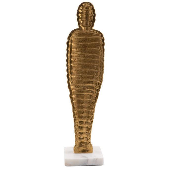 21" Gold And White Aluminum And Marble Mummy Tabletop Sculpture