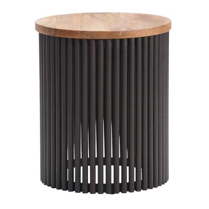 21" Natural Natural and Black Solid Wood and Iron Round Drum End Table