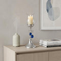21" Silver and Blue Faux Crystal Bling Hurricane Candle Holder