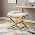 21" White and Gold Faux Leather Vanity Chair
