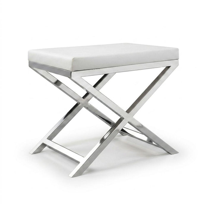 21" White and Silver Faux Leather and Metal Vanity Chair