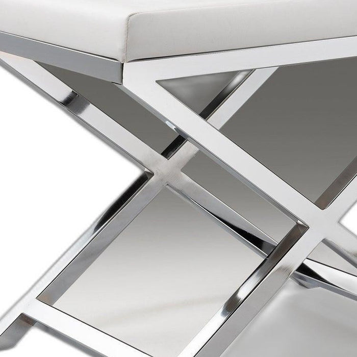 21" White and Silver Faux Leather and Metal Vanity Chair