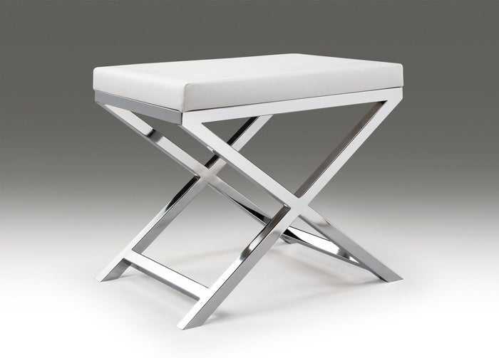 21" White and Silver Faux Leather and Metal Vanity Chair