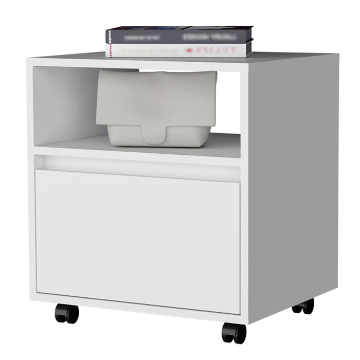 21" White Wood One Drawer Nightstand with Integrated Tech