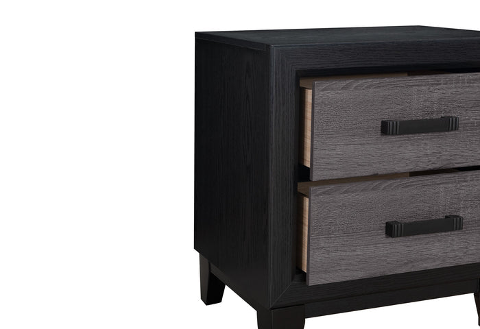 22" Black And Gray Wood Two Drawer Nightstand