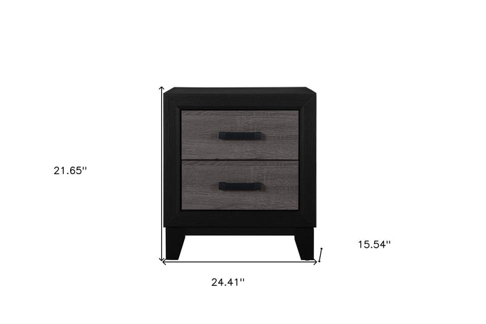 22" Black And Gray Wood Two Drawer Nightstand