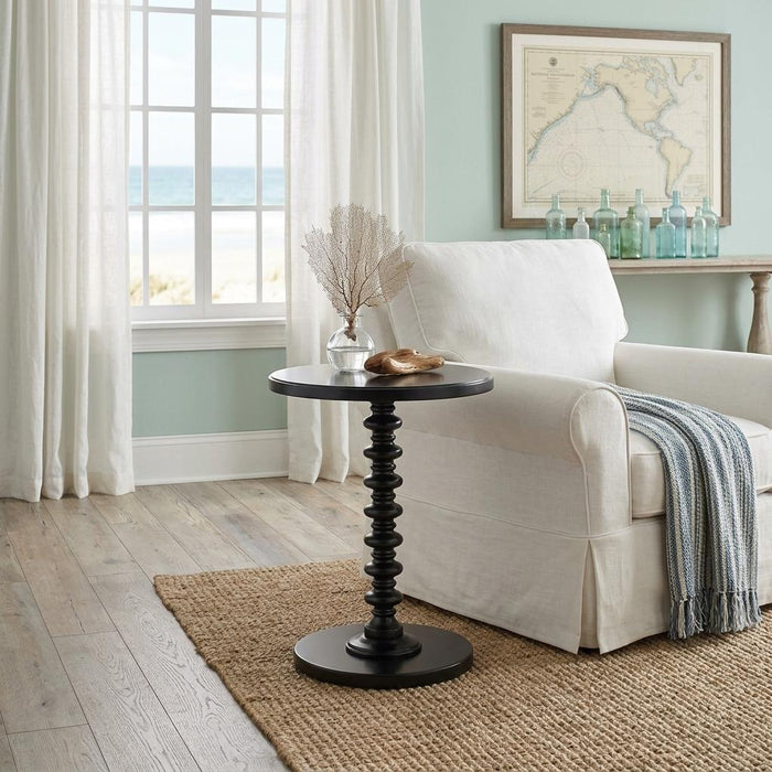 22" Black Solid Wood Round End Table