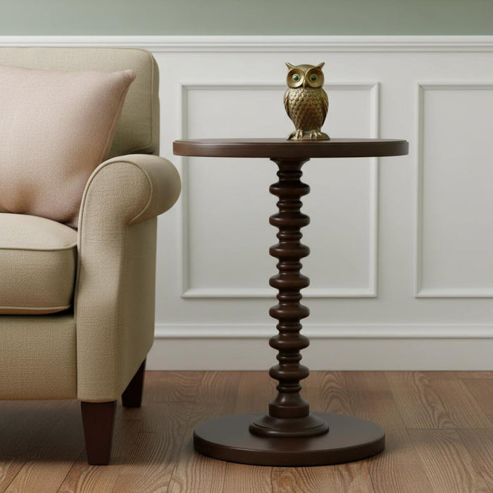 22" Brown Solid Wood Round Pedestal End Table
