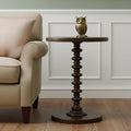 22" Brown Solid Wood Round Pedestal End Table