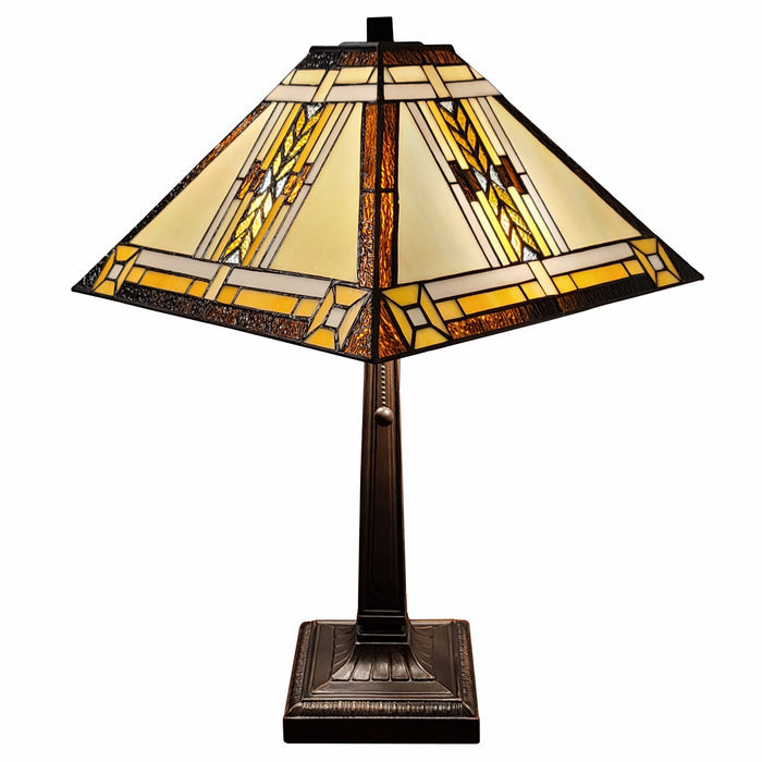 22" Dark Brown Metal Two Light Candlestick Table Lamp With Beige Shade