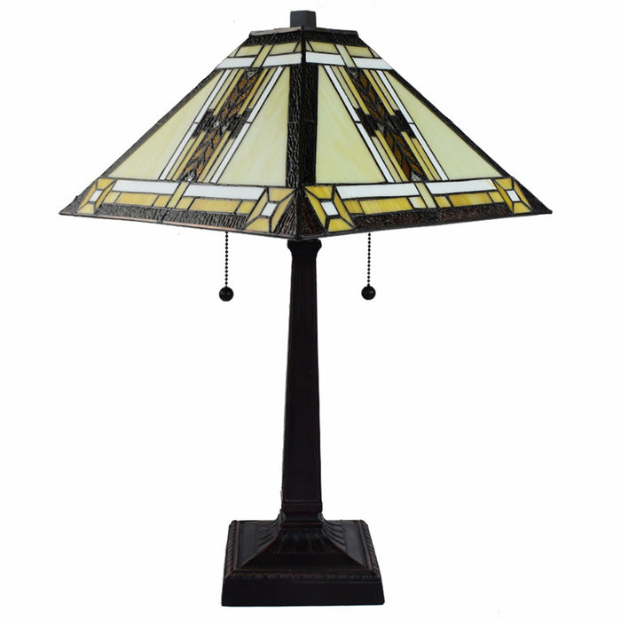 22" Dark Brown Metal Two Light Candlestick Table Lamp With Beige Shade