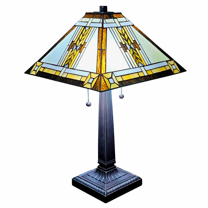 22" Dark Brown Metal Two Light Candlestick Table Lamp With Beige Shade