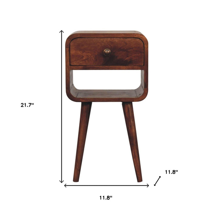 22" Dark Brown Solid Wood Square One Drawer Nightstand