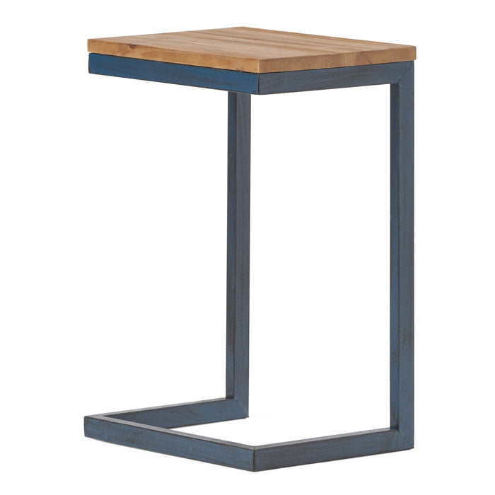 22" Natural and Blue Wood and Iron End Table