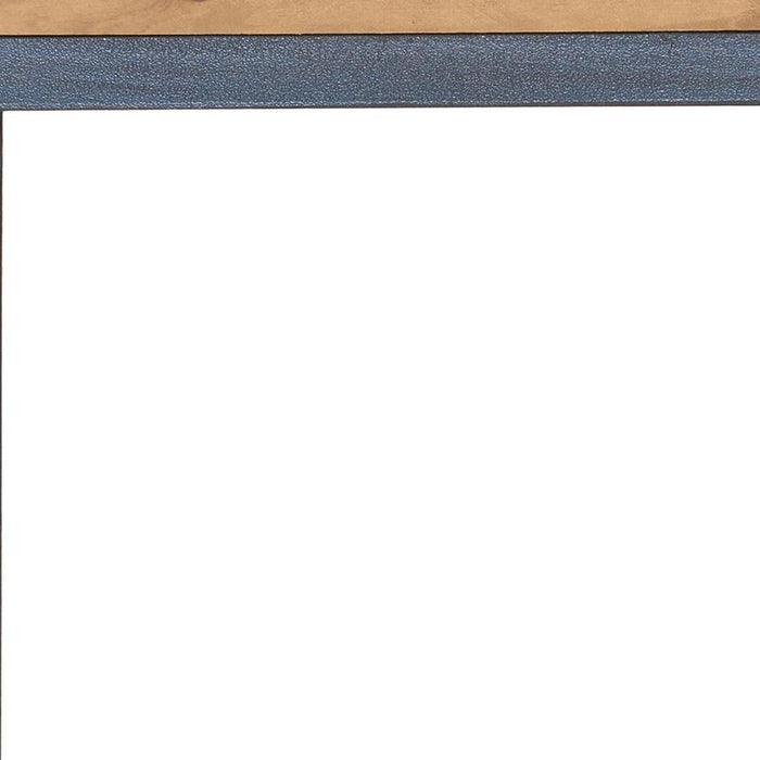 22" Natural and Blue Wood and Iron End Table
