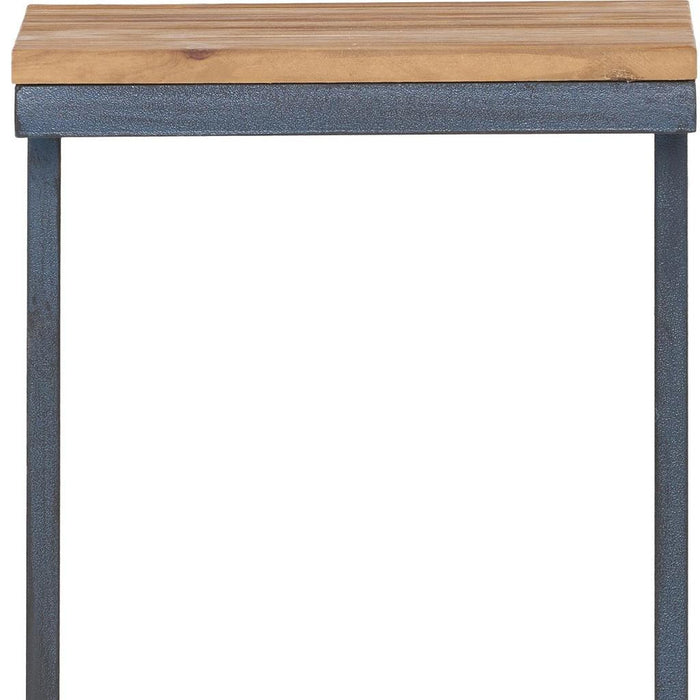 22" Natural and Blue Wood and Iron End Table