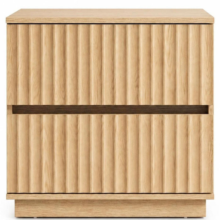 22" Natural Wood Ribbed Texture Two Drawer Nightstand