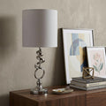 22" Nickel Bedside Table Lamp With Off White Drum Shade