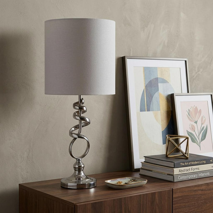 22" Nickel Bedside Table Lamp With Off White Drum Shade
