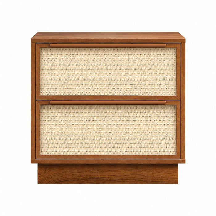 22" Oak Wood Woven Texture Two Drawer Nightstand