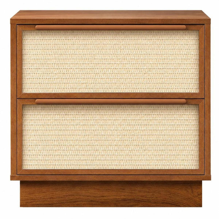22" Oak Wood Woven Texture Two Drawer Nightstand