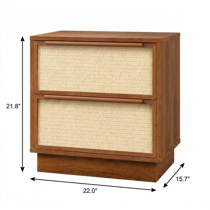 22" Oak Wood Woven Texture Two Drawer Nightstand