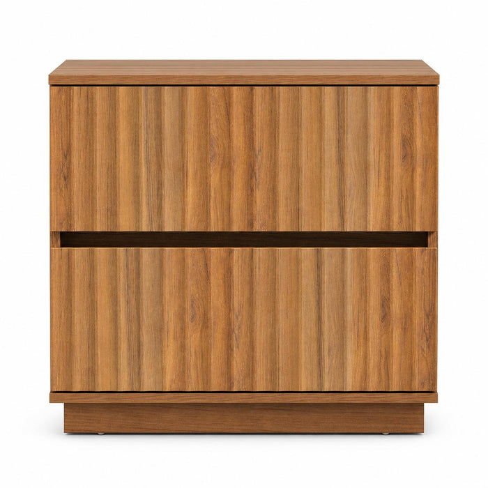 22" Walnut Wood Ribbed Texture Two Drawer Nightstand