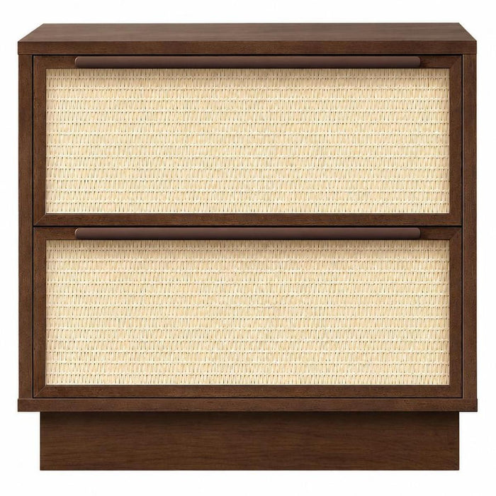 22" Walnut Wood Woven Texture Two Drawer Nightstand