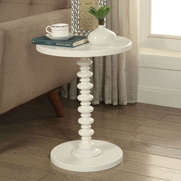 22" White Wood Round Curvy Pedestal End Table
